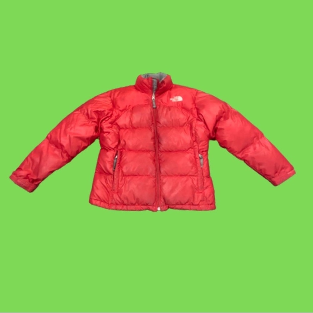 Red North Face puffer jacket
